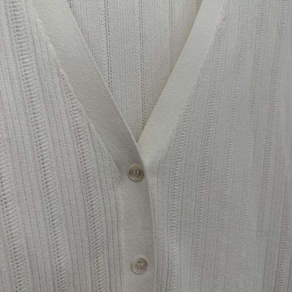 Theory Open Knit White & Tan Cardigan Top Preppy Designer Size Medium - Picture 4 of 10